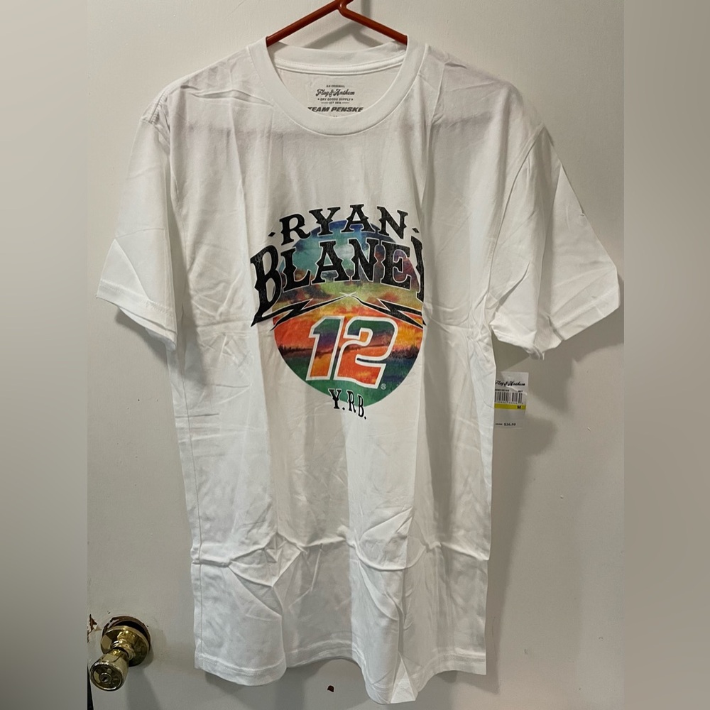 Flag & Anthem Men’s Ryan Blaney White Short Sleeve Graphic Tee Shirt Size Medium